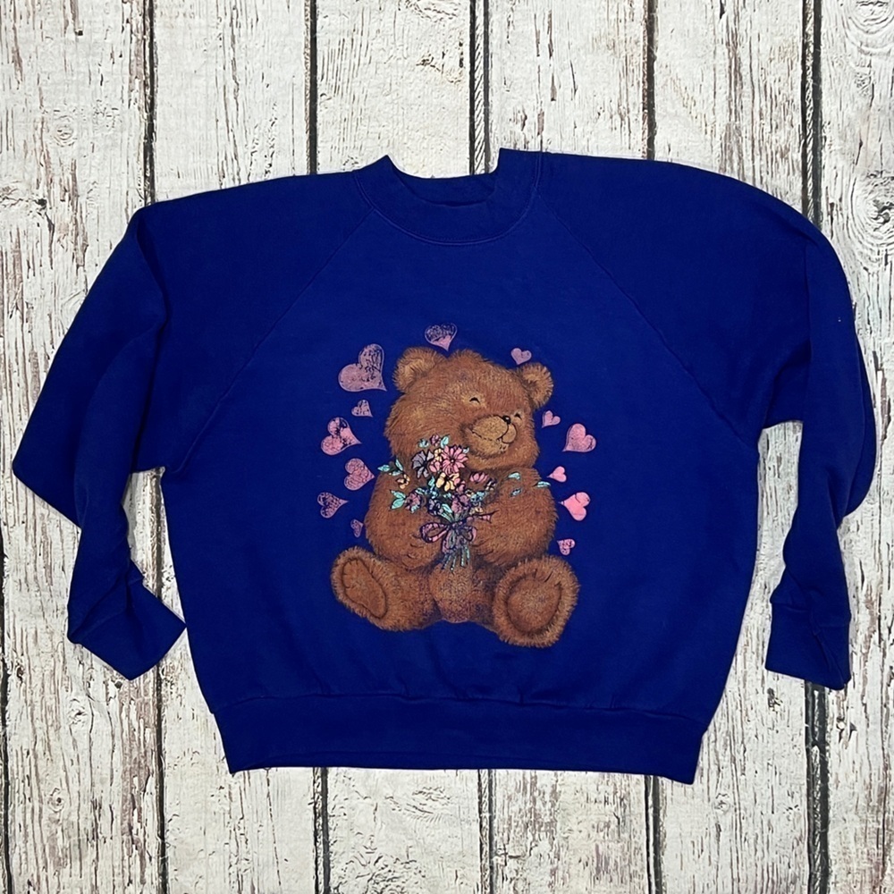 Vintage 80s Beart Heart Flowers Animal Print 1980s Crewneck Sweatshirt